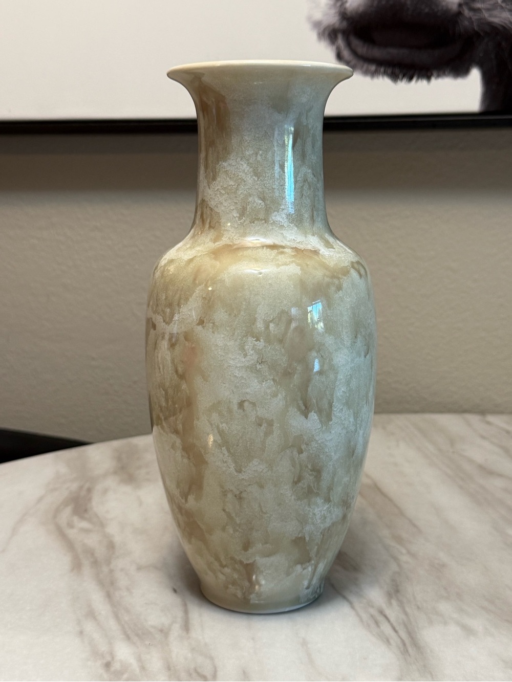 Hand painted glazed Travertine ceramic Vase 4.25” Wide x 10.5” Tall